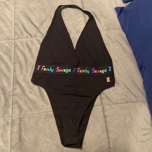 Savage fenty halter body suit black with rainbow colors